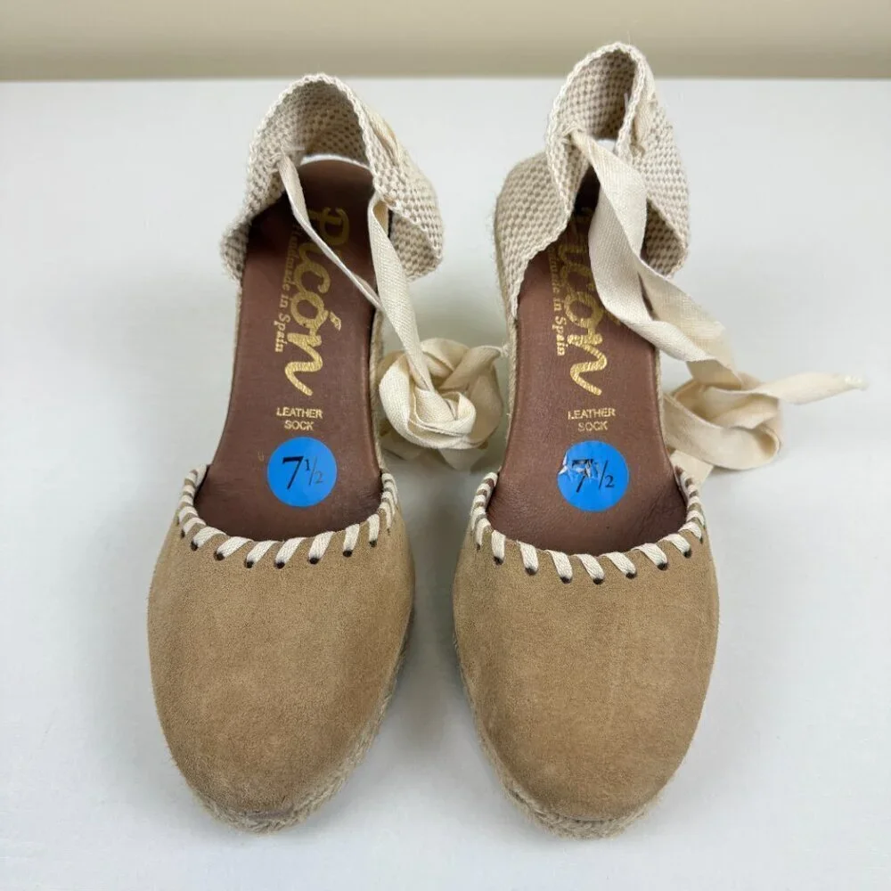 New Picon Suede Leather Lace Up Espadrille Wedge